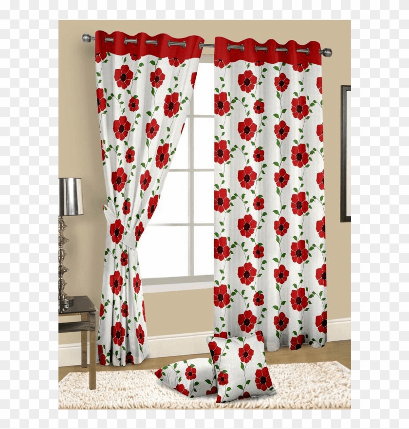 Curtains Model - White And Red Floral Curtains Clipart
