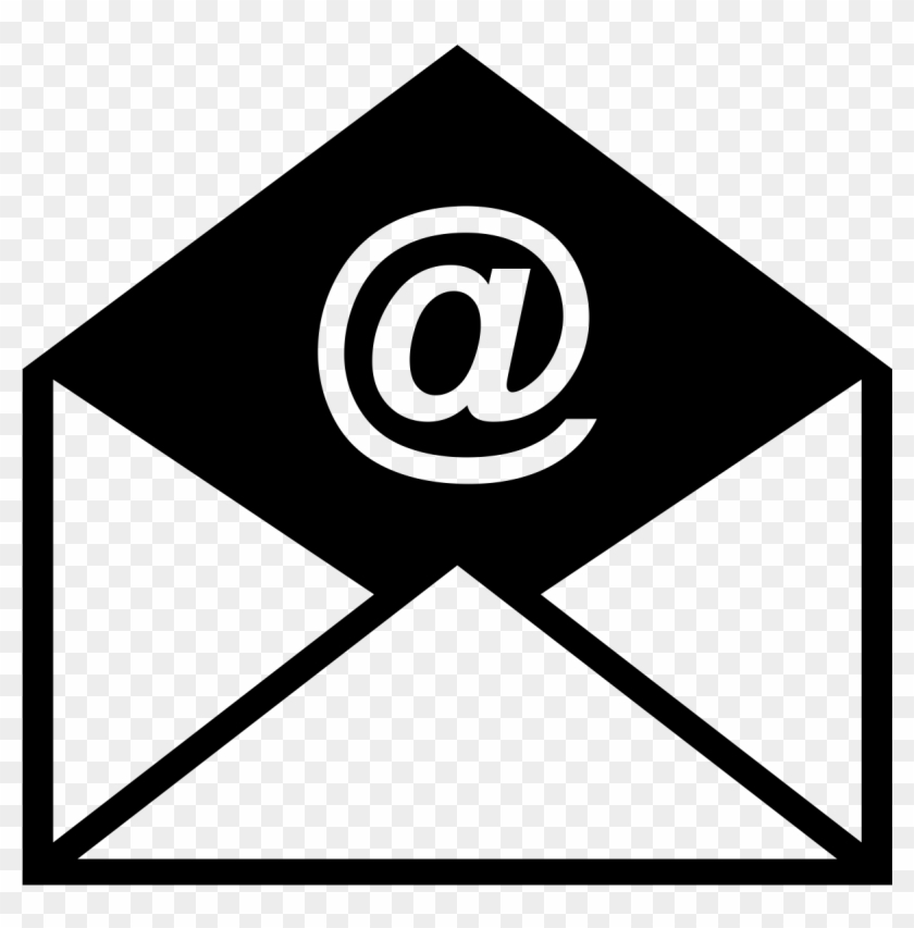 Black And White Line Drawing Of Letter With @ Symbol - Email Icon Clipart