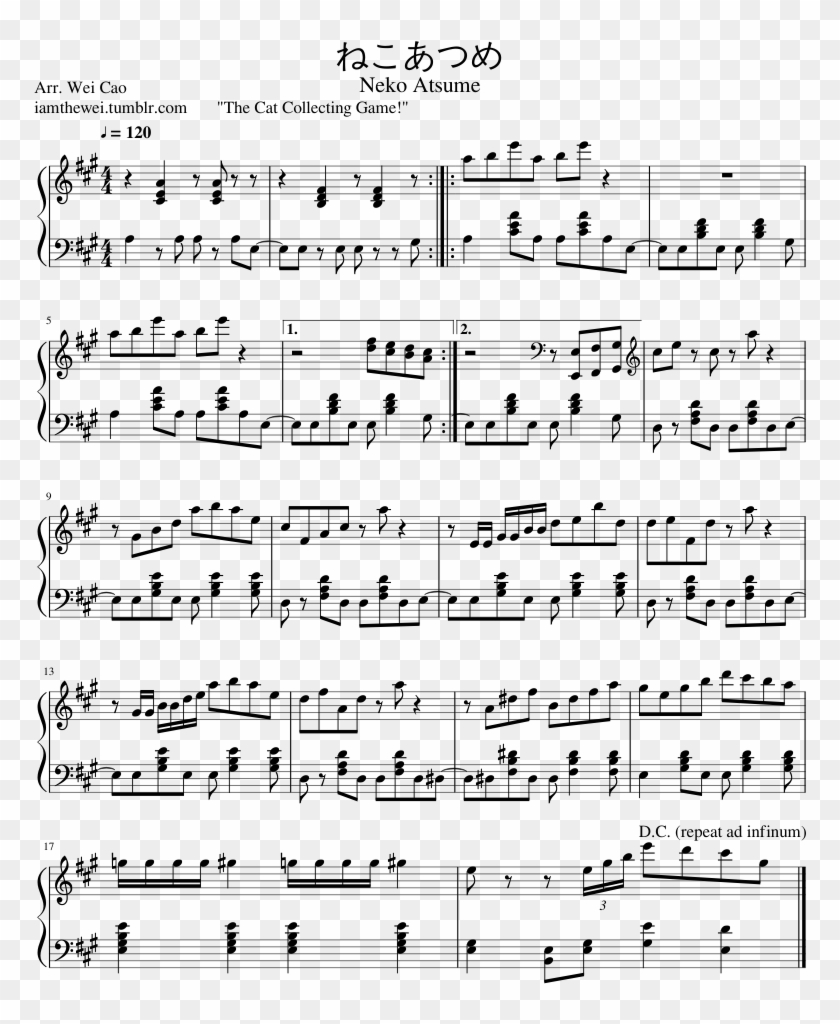 ねこあつめ Neko Atsume Sheet Music 1 Of 1 Pages - Darling Taeyang Piano Sheet Clipart #1575399