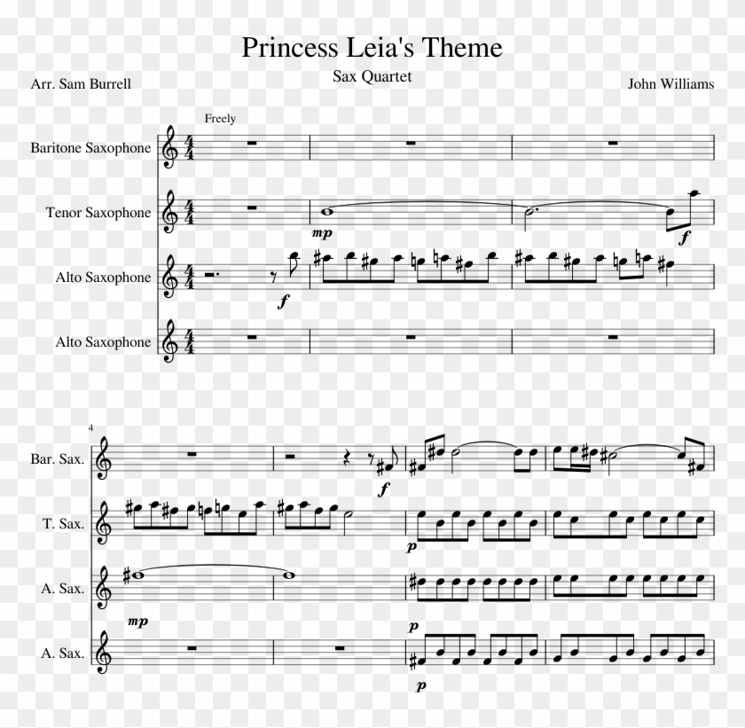 Princess Leia's Theme Sheet Music Composed By John - Pure Imagination Tenor Sax Sheet Music Clipart #1575978