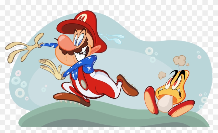 “american Mario Runs From A Yellow Goomba” - Cartoon Clipart
