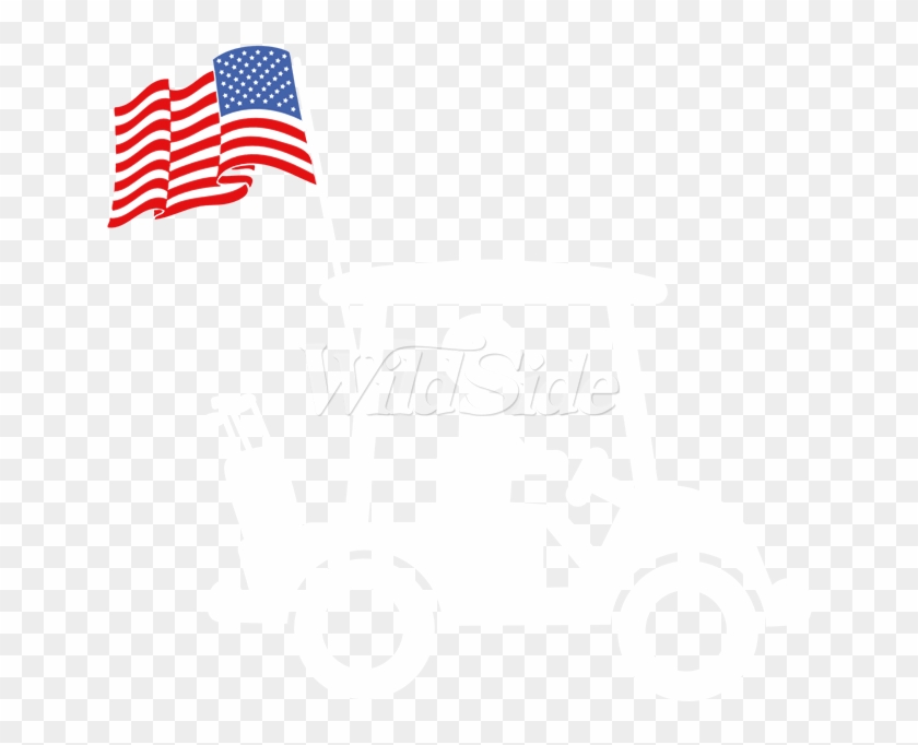 Golf Cart With Us Flag In Back - Illustration Clipart