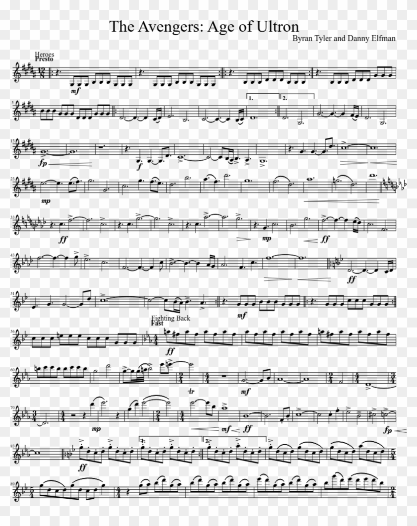 Age Of Ultron Sheet Music Composed By Byran Tyler And - Partitura Para Clarinete 4 Tenentes Clipart