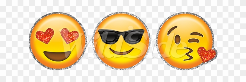 3 Emoji Faces With Glitter - Poljubček Smeško Clipart