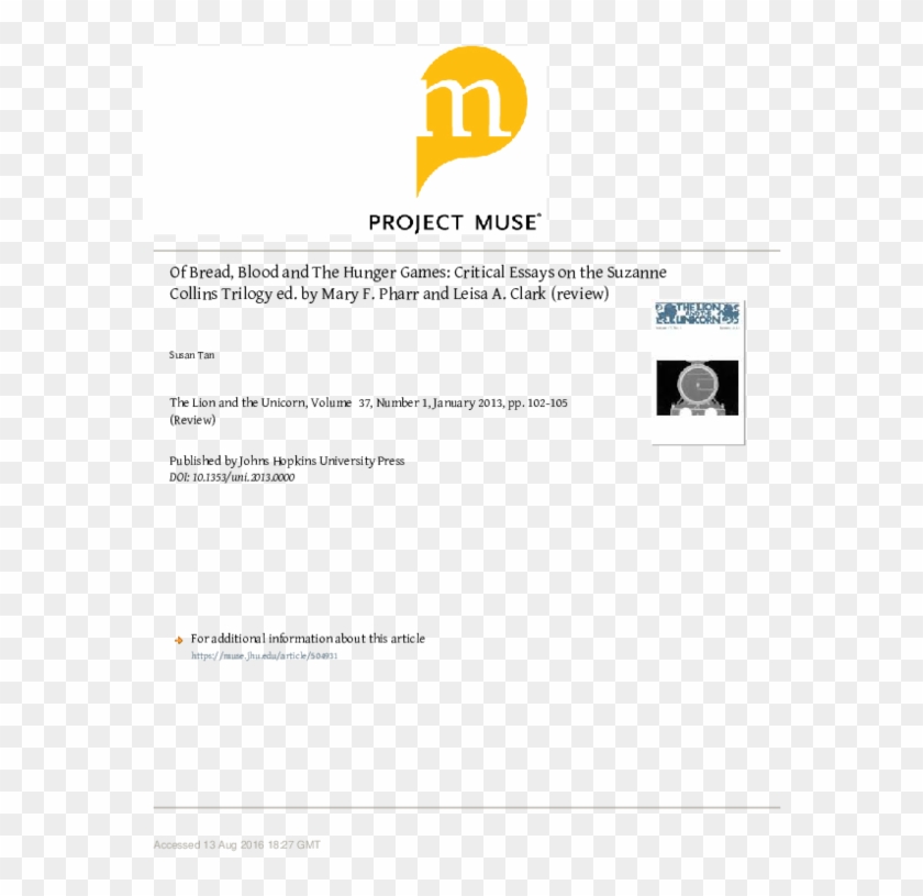 <i>of Bread, Blood And</i> The Hunger Games - Project Muse Clipart