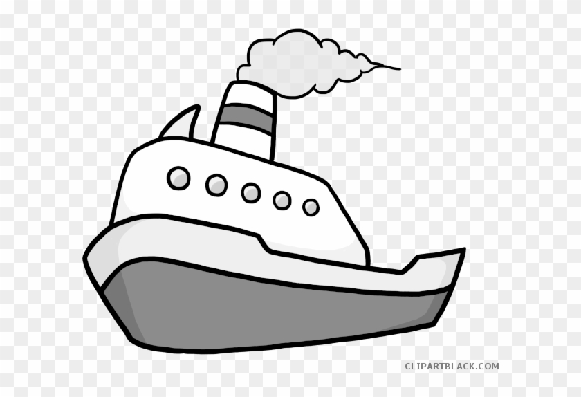 Fishing Boat Clipart Black And White - Cartoon Boat - Png Download