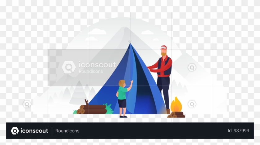 Father And Son Putting Up A Tent Illustration - Illustration Clipart