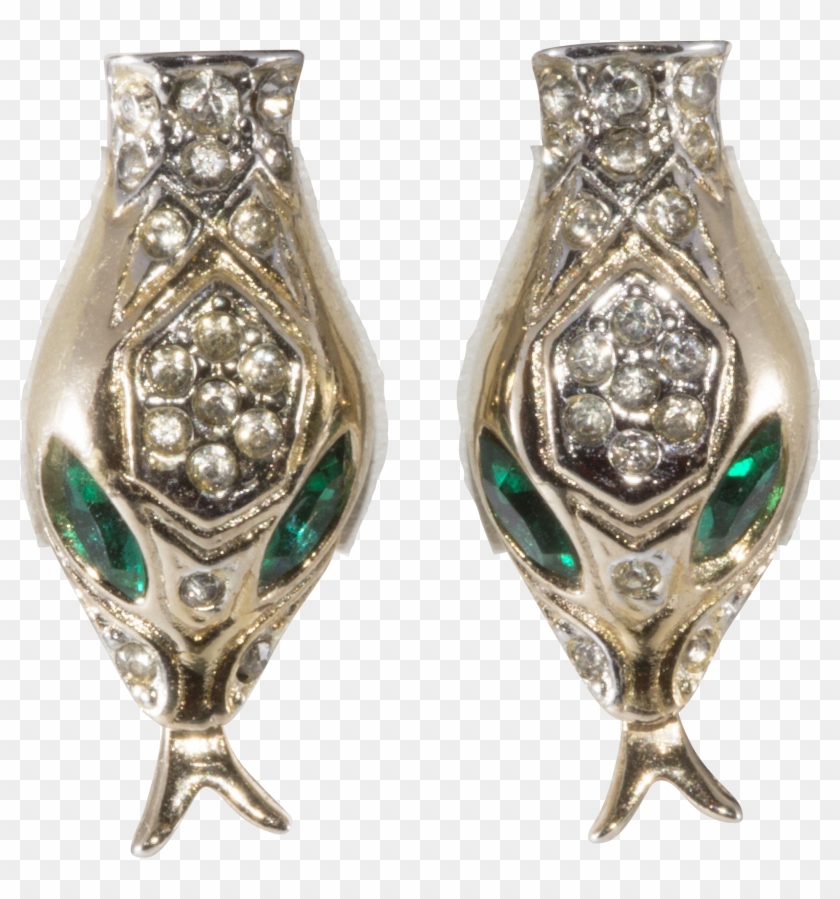 Coro Snake Head Clip Earrings To Match Necklace Patented - Crystal - Png Download