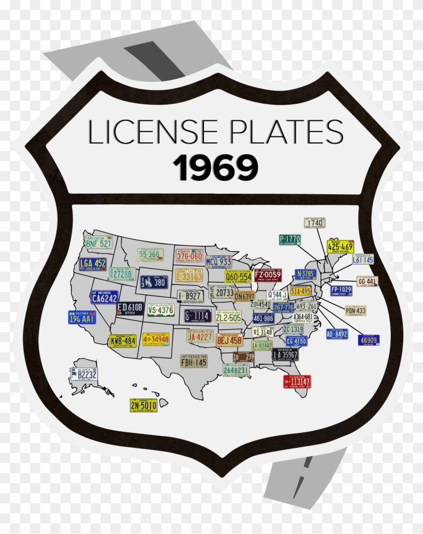 1969 License Plate Map - Route 66 Sign Clipart #1596076