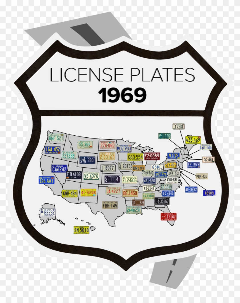 1969 License Plate Map - Route 66 Sign Clipart
