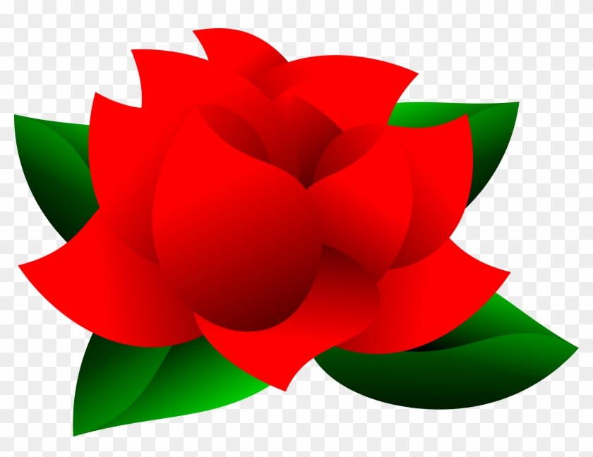 Clip Art Black And White Stock Beautiful Red With Green - Flower With Leaves Clip Art - Png Download