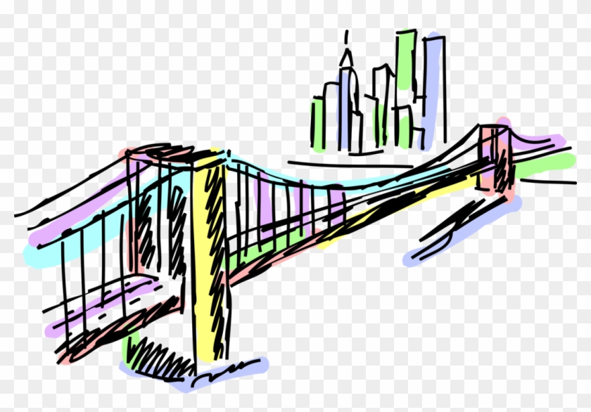 Vector Illustration Of Brooklyn Bridge Cable Suspension Clipart