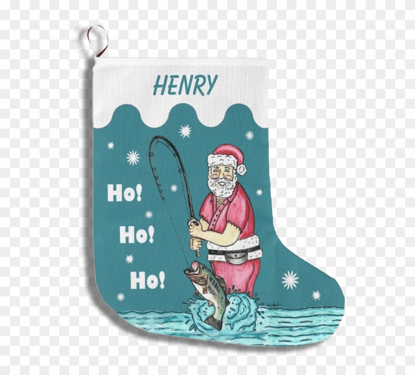 Bass Fishing Santa Claus Large Christmas Stocking - Fisherman Santa Claus Clipart