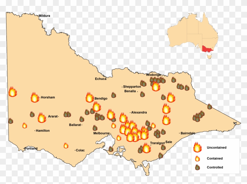 9am Feb 8 2009 Fire Locations Map - Location Of Black Saturday Clipart