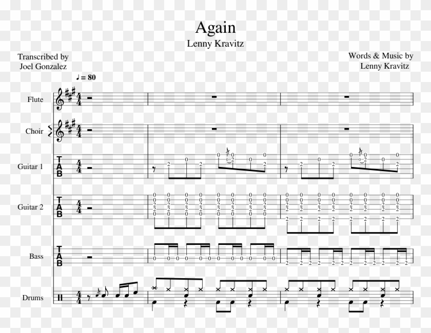 Again Sheet Music Composed By Words & Music By Lenny - Sheet Music Clipart #1604716