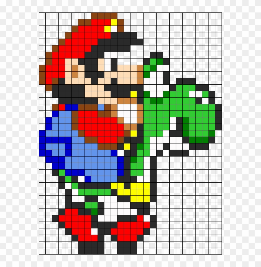 Mario And Yoshi Perler Bead Pattern / Bead Sprite - Mario On Yoshi Perler Beads Clipart #1606635