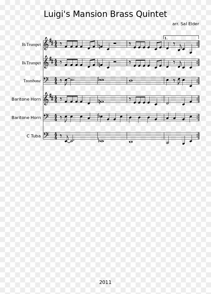 Luigi's Mansion Brass Quintet Sheet Music Composed - Hips Don T Lie Trumpet Sheet Music Clipart #1609742