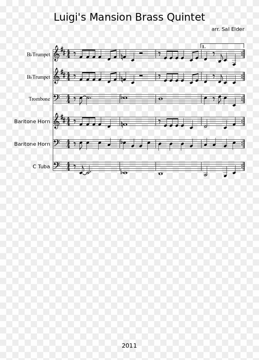 Luigi's Mansion Brass Quintet Sheet Music Composed - Hips Don T Lie Trumpet Sheet Music Clipart