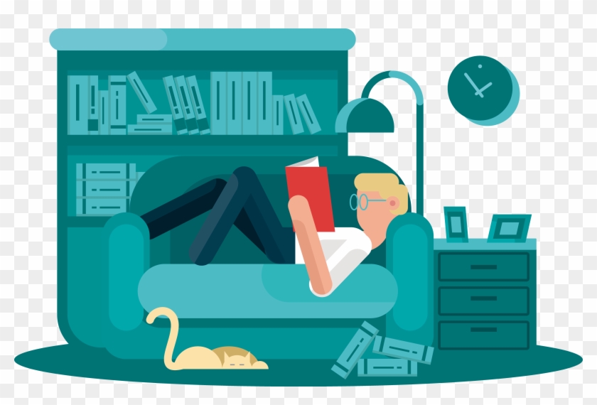 Lie On Sofa Illustration Book The Reading Clipart - Deitado No Sofá Png Transparent Png #1613826
