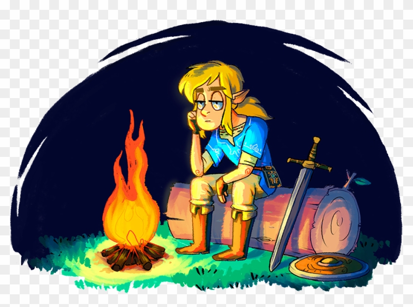 Link Sitting By The Fire On A Lonely Night - Cartoon Clipart