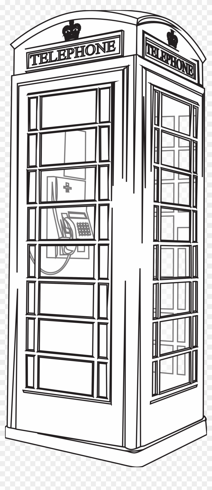 Black And White London Phone Booth - Drawing Of Telephone Box Clipart