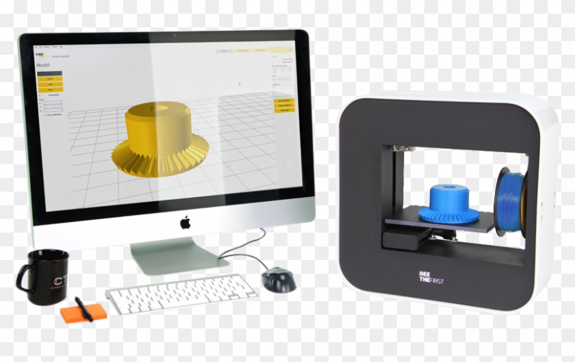 A Computer Showing Cad With A 3d Printer Printing The - Desktop Computer Clipart