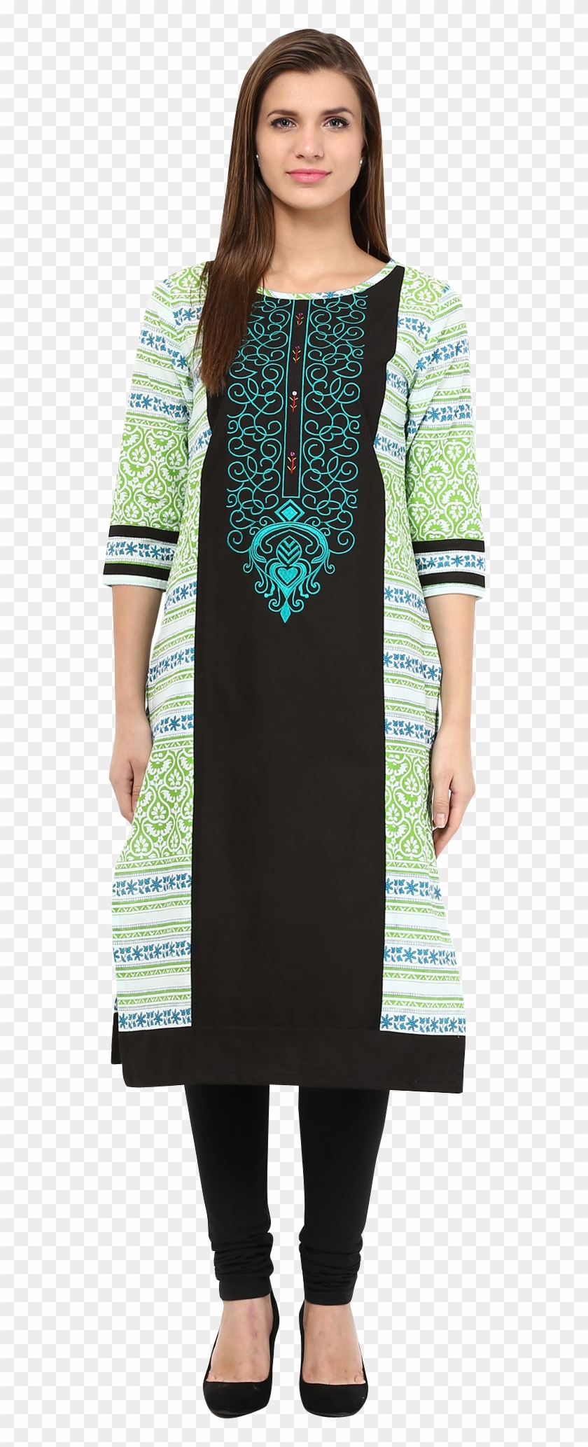 Feather Satin Embroidered Yoke Black Kurti - Formal Wear Clipart