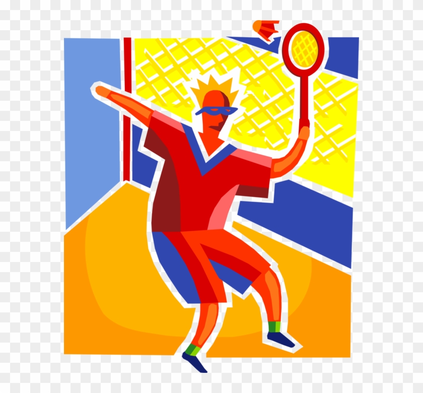 Vector Illustration Of Sport Of Badminton Player Swings Clipart #1633995