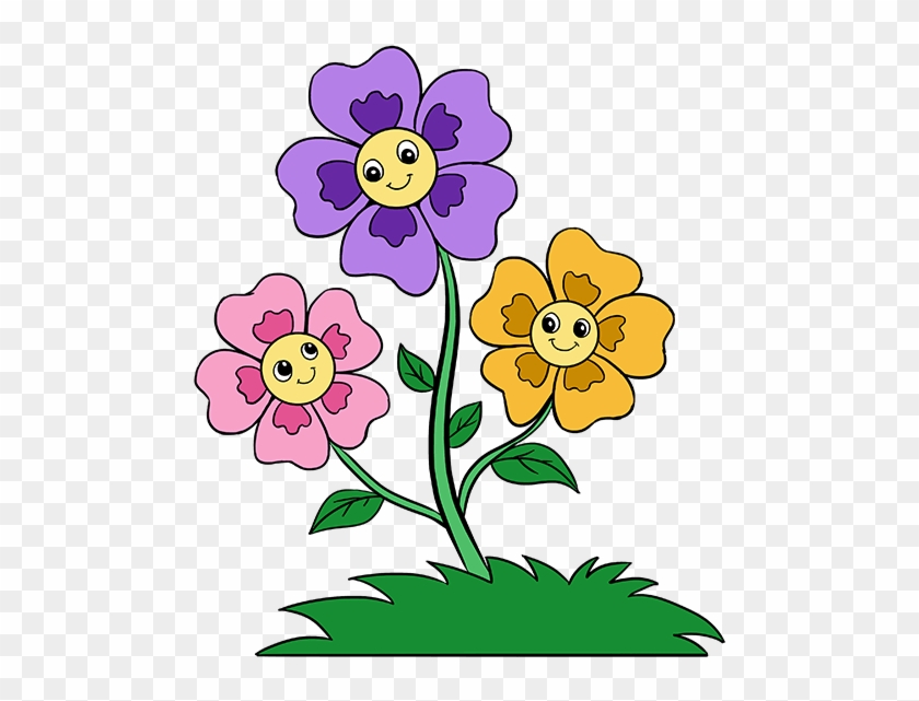 How To Draw Cartoon Flowers Easy Step By Step Drawing - Flowers Cartoon Png Transparent Clipart