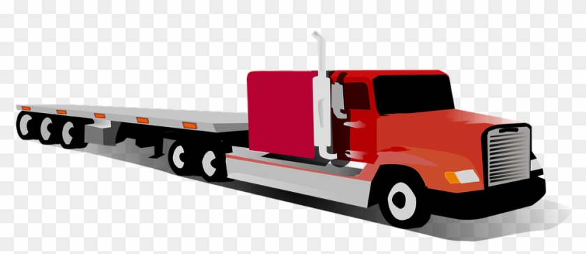 Big Truck Eighteen Wheeler Tractor And Trailer - Flatbed Truck Clip Art - Png Download