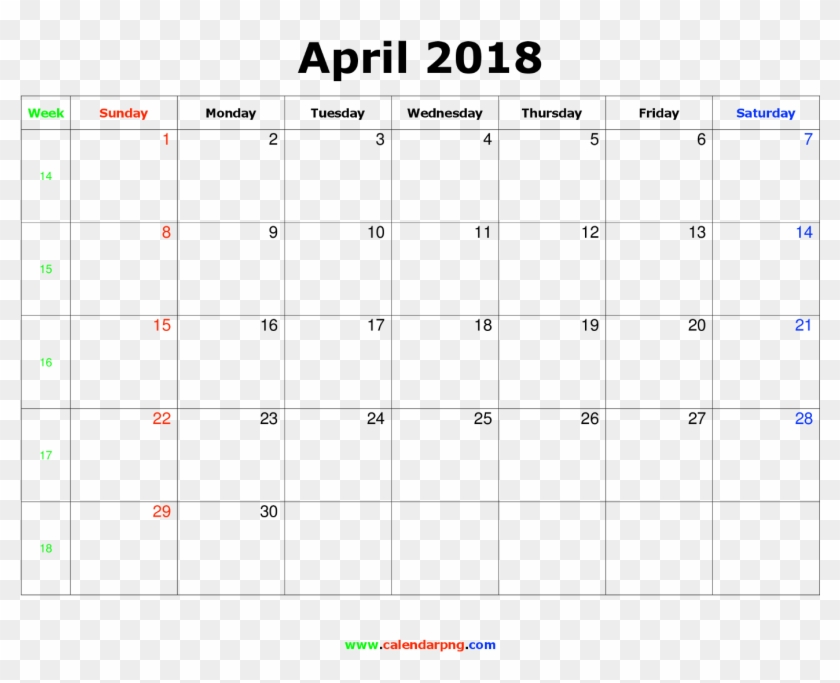 April 2018 Calendar Png Landscape - Printable November 2018 Calendar With Holidays Clipart #1643232