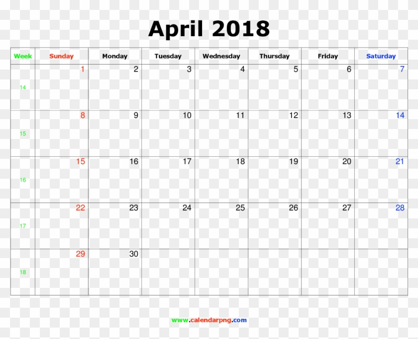 April 2018 Calendar Png Landscape - Printable November 2018 Calendar With Holidays Clipart