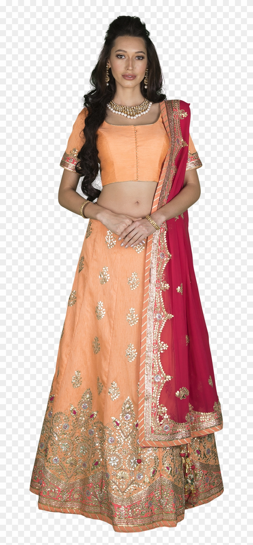 Peach And Pink Gota Lehenga Set By Vasansi - Silk Clipart #1643454