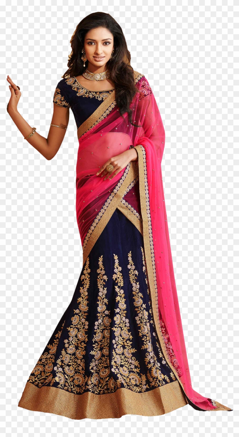 Pink Blue Gold Lehenga Clipart #1643642