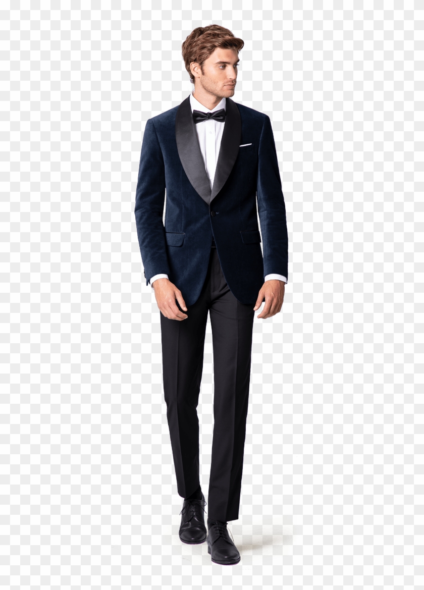 Blue & Black Round Lapel Velvet Tuxedo - Men 3 Piece Suit Black Clipart