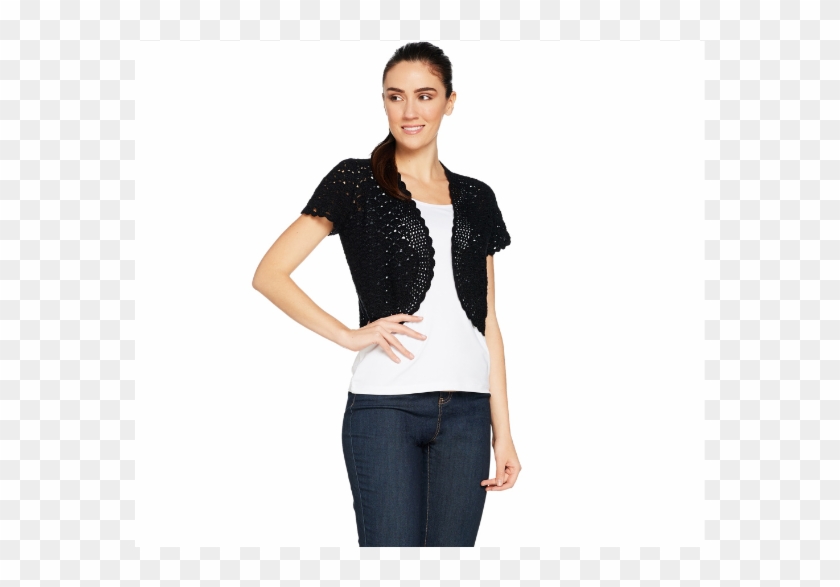 Susan Graver Hand Crochet Short Sleeve Shrug Black - Girl Clipart