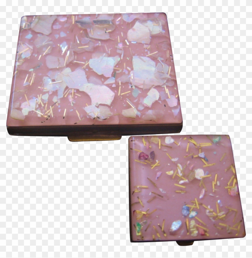 Vintage 1950's Pink Lucite Confetti Compact And Pill - Fudge Clipart #1655195