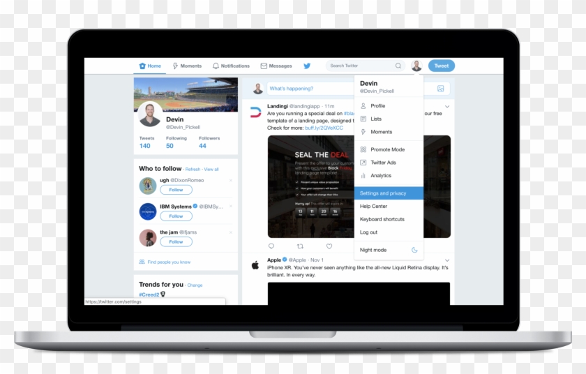 Twitter Settings And Privacy Desktop - Personal Computer Clipart #1655541