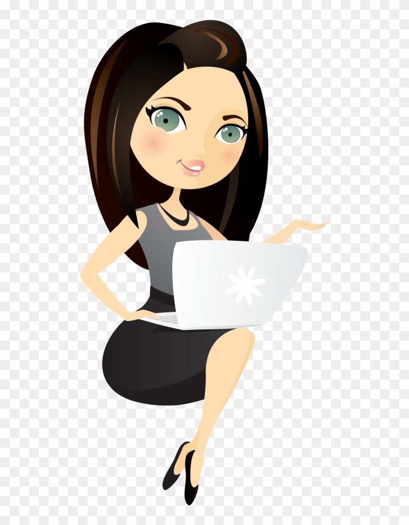 Lady With Laptop Character Design - Bayan Çizgi Film Karakterleri Clipart