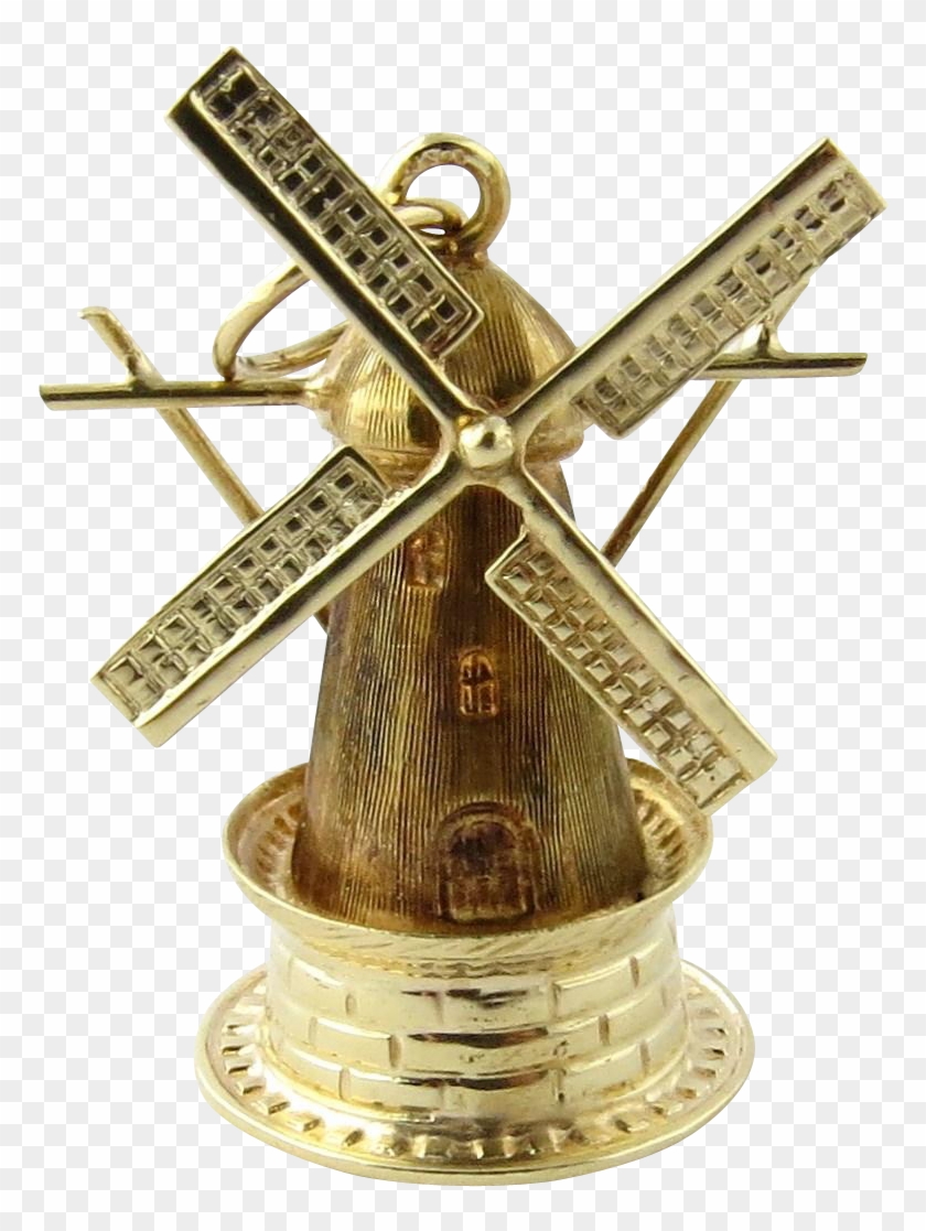 14k Yellow Gold Movable Windmill Charm With Beautiful - Cross Clipart
