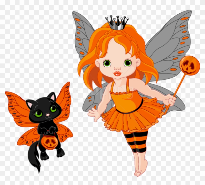 Free Png Download Transparent Halloween Fairy And Cat - Halloween Fairy Clipart