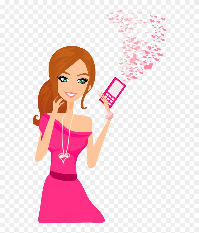 Mobile Phone Telephone Girl Clip Art - Mobile Call Cartoon - Png Download