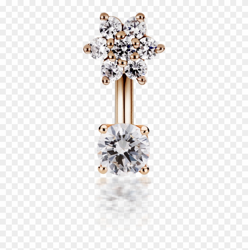 Flower And Solitaire Rook Cubic Zirconia Barbell Rook - Earring Clipart