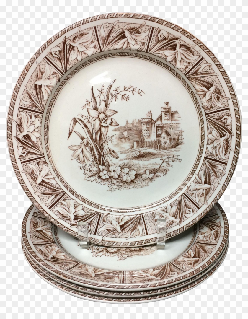 1882 ~ Four Victorian Brown Transfer Printed English - Plate Clipart