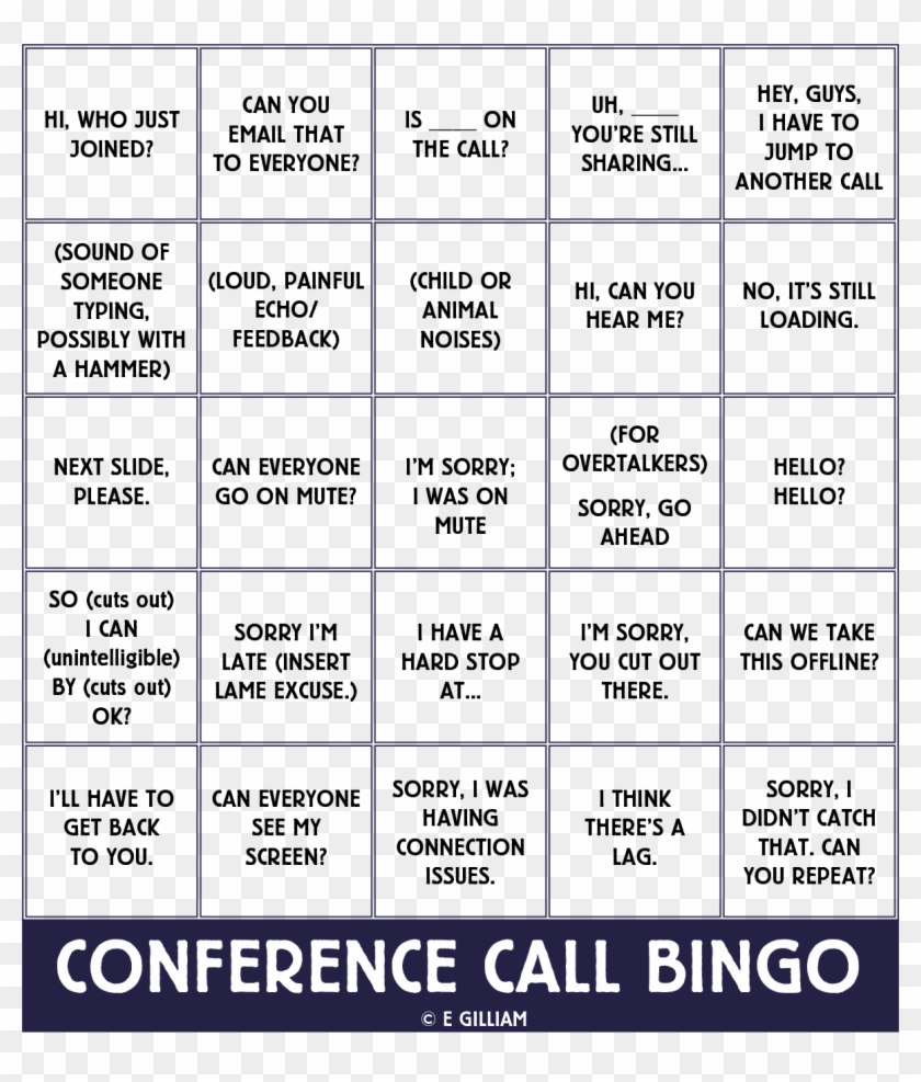 Conference Call Bingo - Printable Conference Call Bingo Clipart