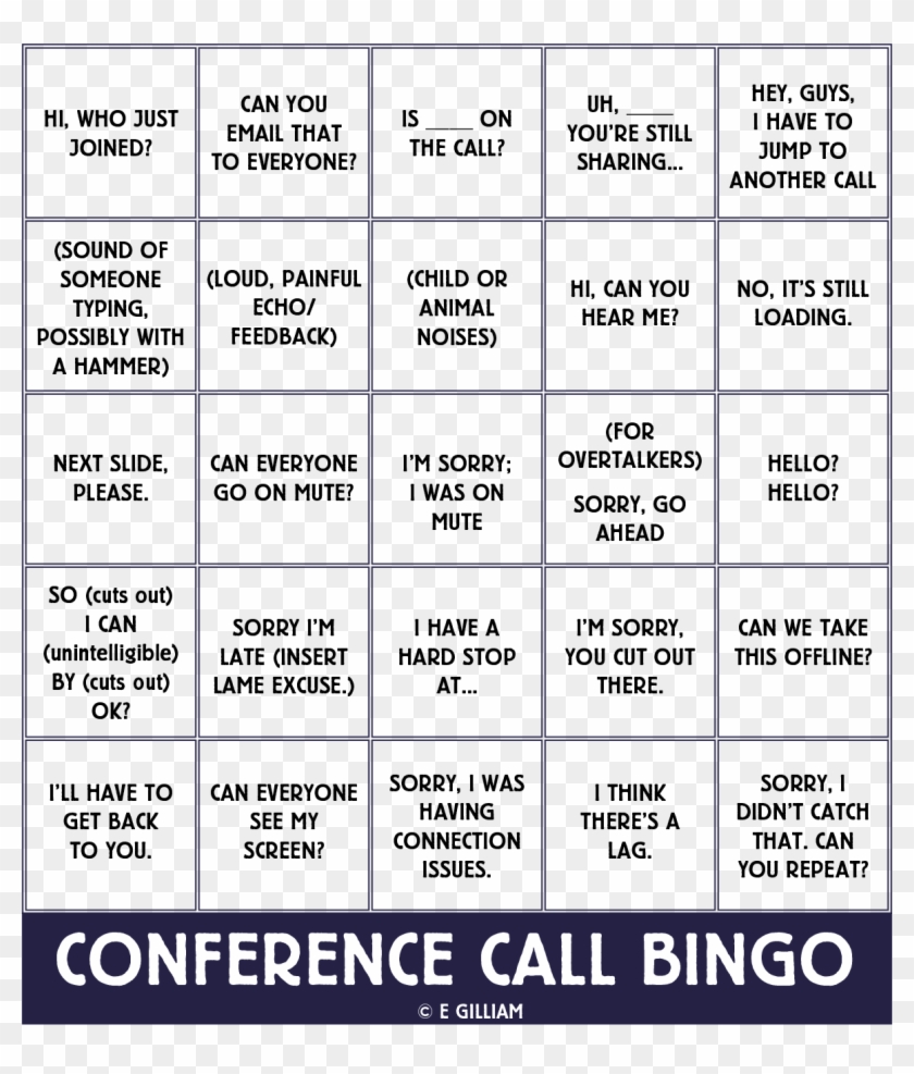 Conference Call Bingo - Printable Conference Call Bingo Clipart #1670541