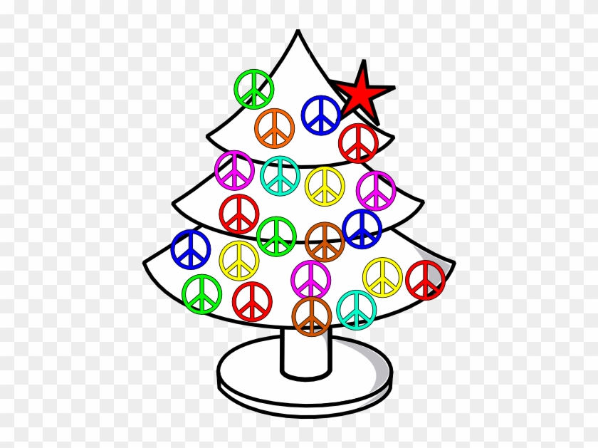 Tree Xmas Christmas Peace Symbol Sign Line Art 555px - Peace Symbols Clipart #1671665