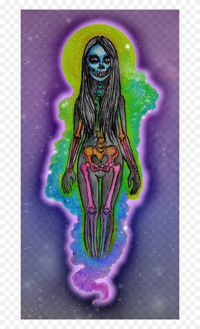 Trippy Rainbow Halloween Skeleton Mystical Sticker - Illustration Clipart #1673299