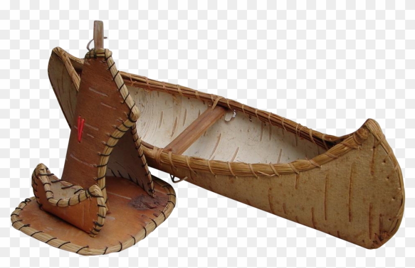 Vintage 1950s Birch Bark Canoe Teepee Native American - Native American Canoes Png Clipart