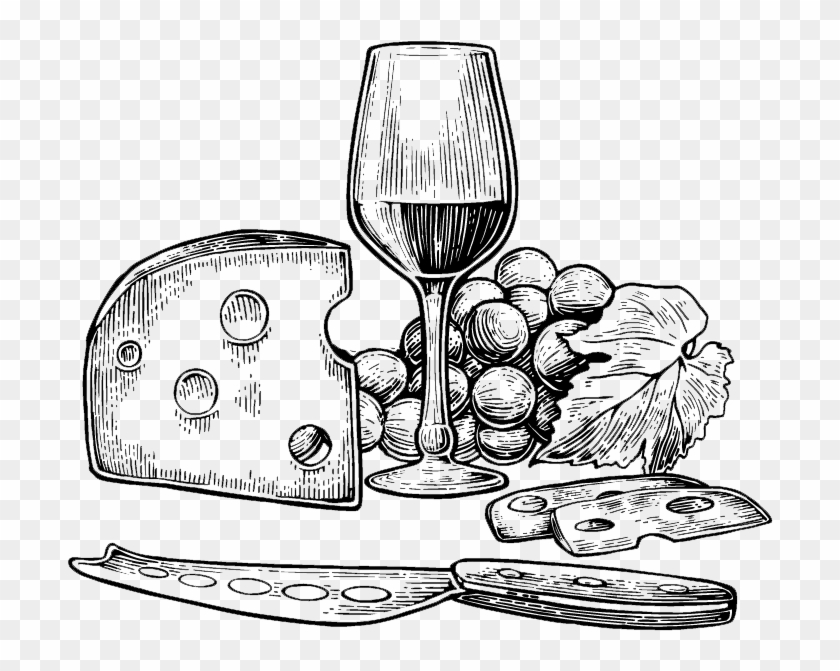 Wine And Cheese Png Black And White - Wine And Cheese Illustration Clipart